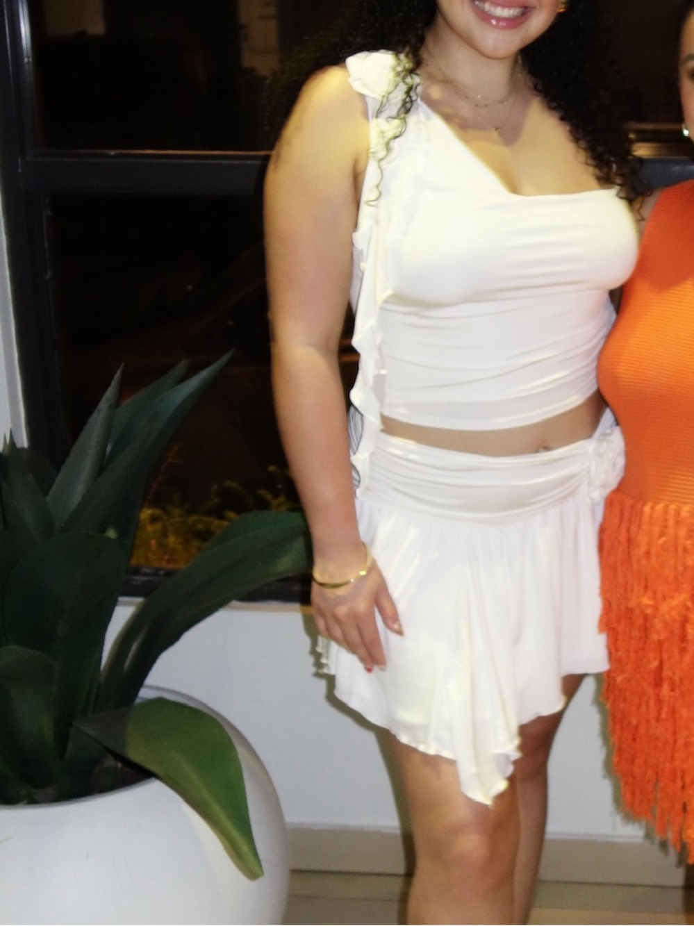 Lovers + Friends White Asymmetrical Ruffle Mini Skirt